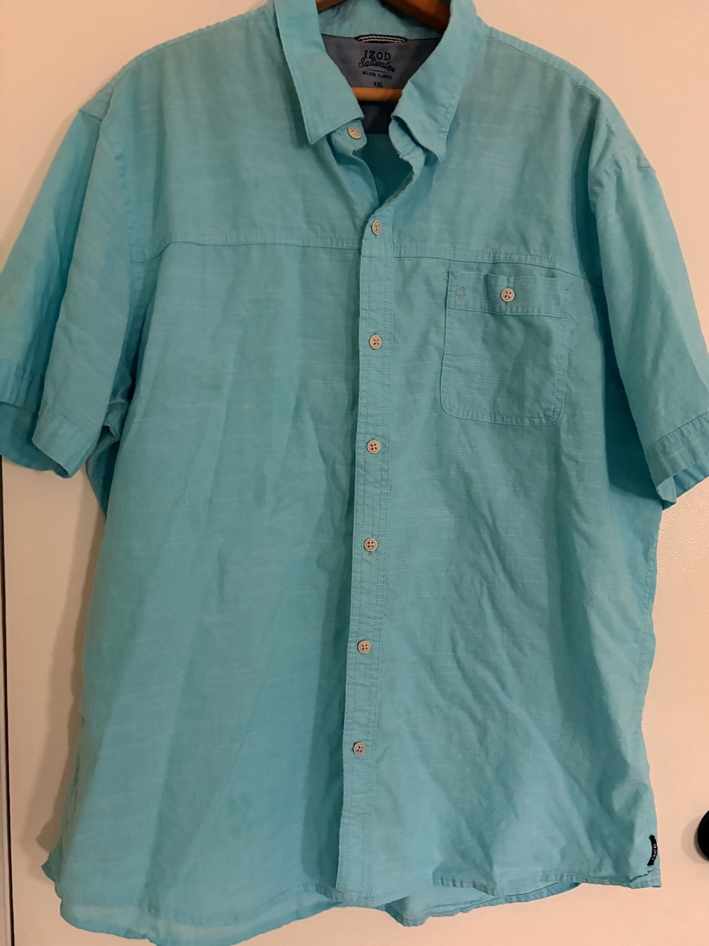 IZOD Saltwater XXL Men's Button-Down Shirt Casual Beach Aqua Blue
